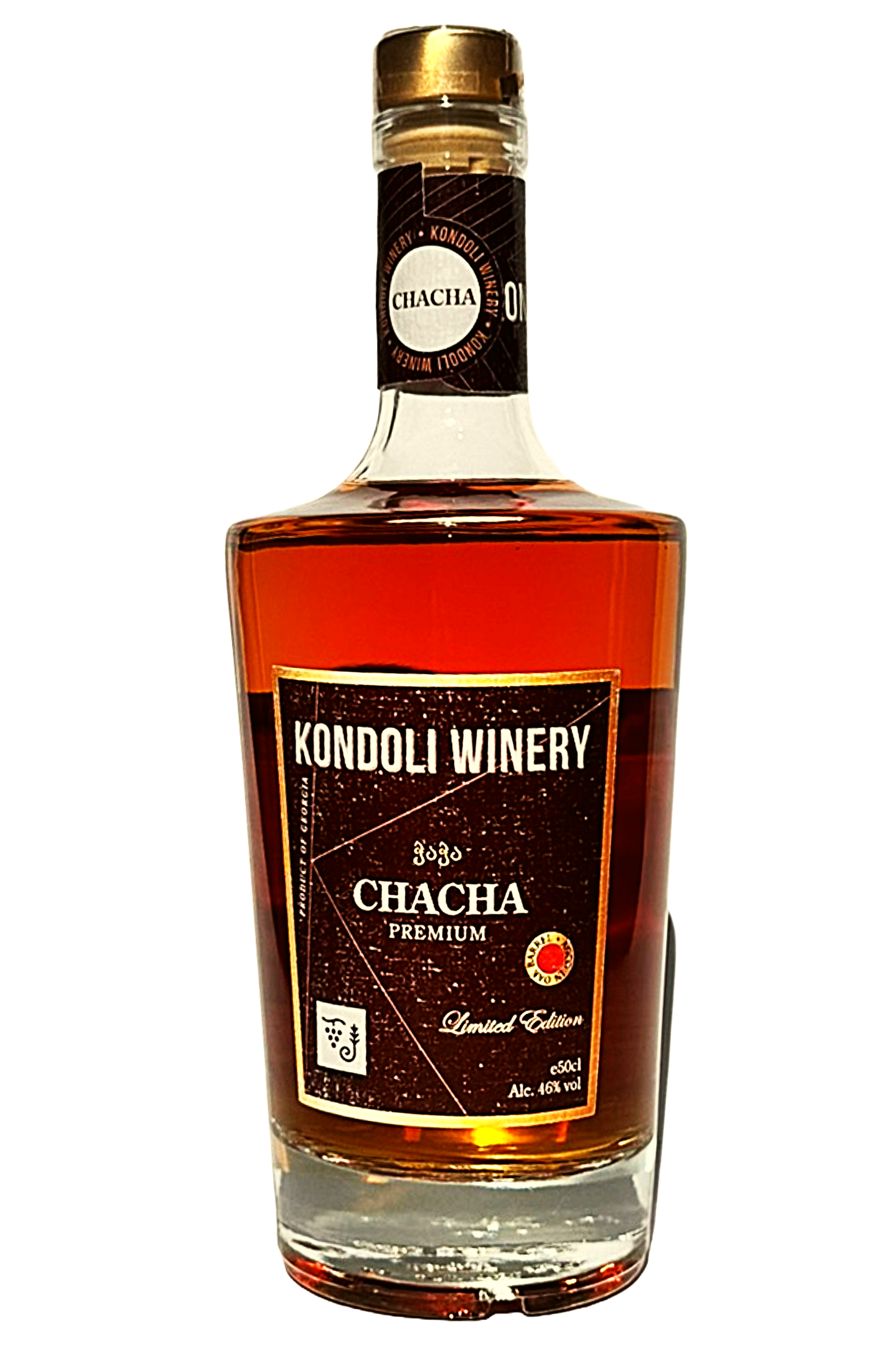 Chacha Dark, eichenholzgereifter georgischer Tresterbrand 2022, 0,5 L Flasche, 45vol%