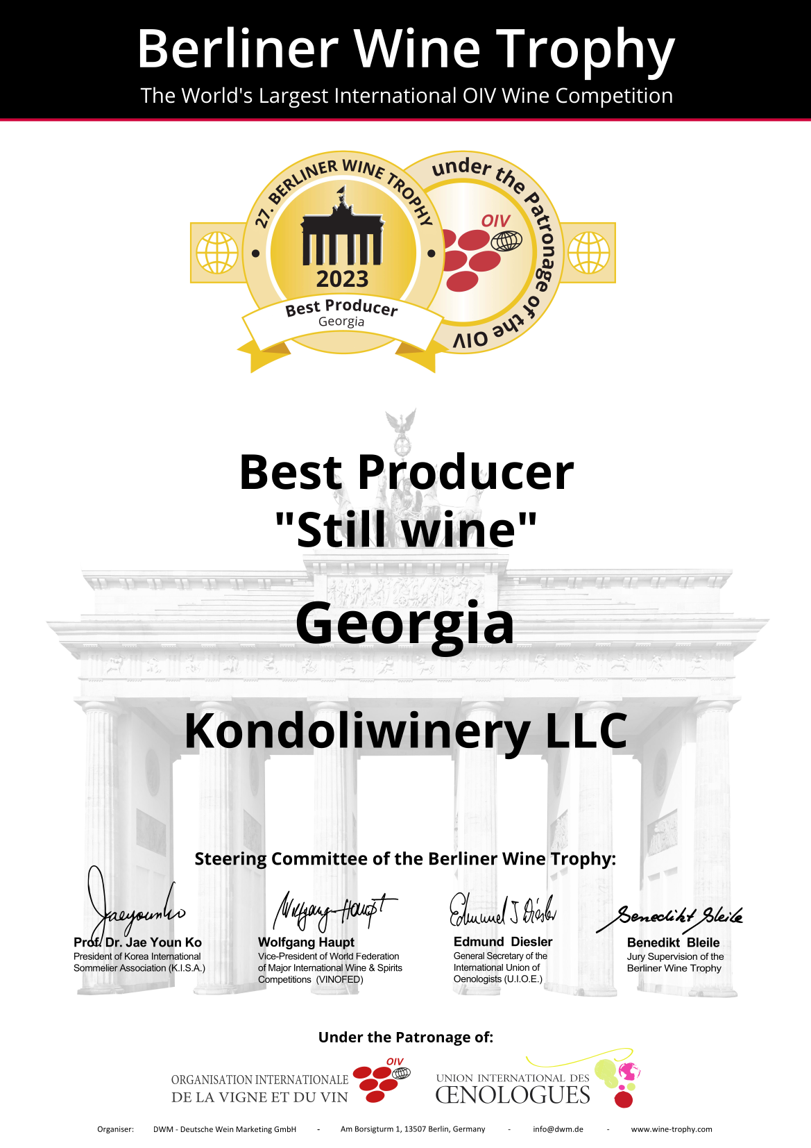 Diploma Best Producer Georgia